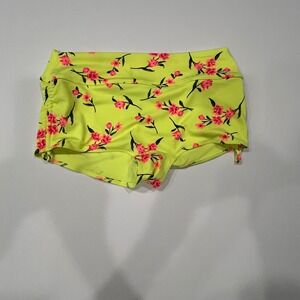 Pink Victoria's Secret Sport Neon Yellow Floral Boy Shorts Side Tie Medium